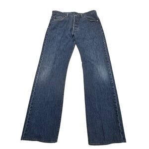 Levis 501 Button Fly Jeans Mens 34x30 Straight Leg Denim Dark Wash Hemmed